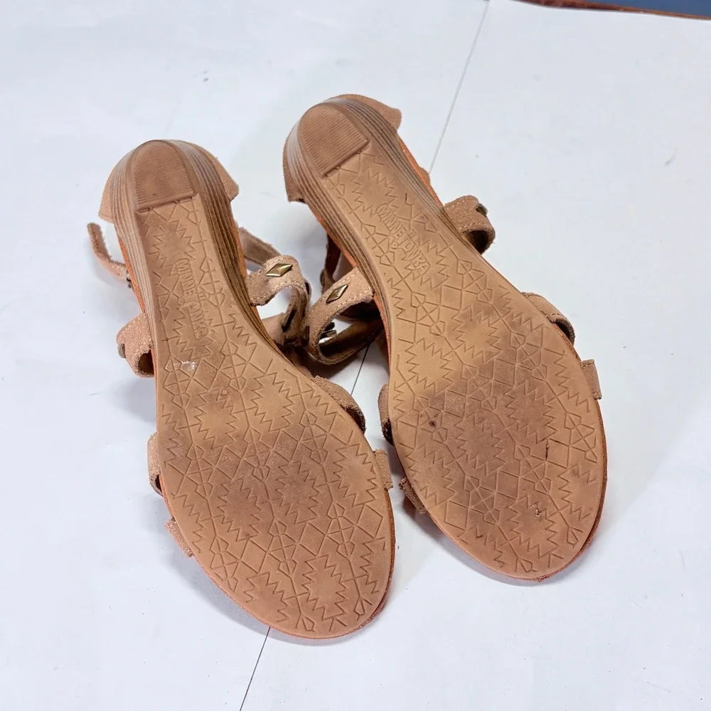 Minnetonka‎ Merriam Brown Suede Studded Fringe Sandal Sz 9 Boho Western Festival